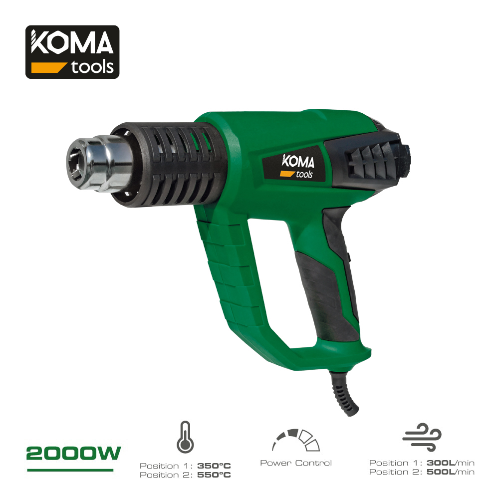 Pistola de calor eletrica 2000w 26 5x20 6cm koma tools
