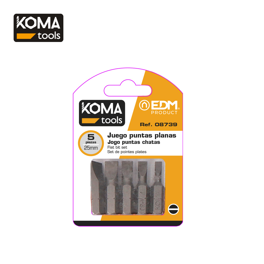 Jogo de ponteiras planas 1 4-5 peças x 25mm koma tools