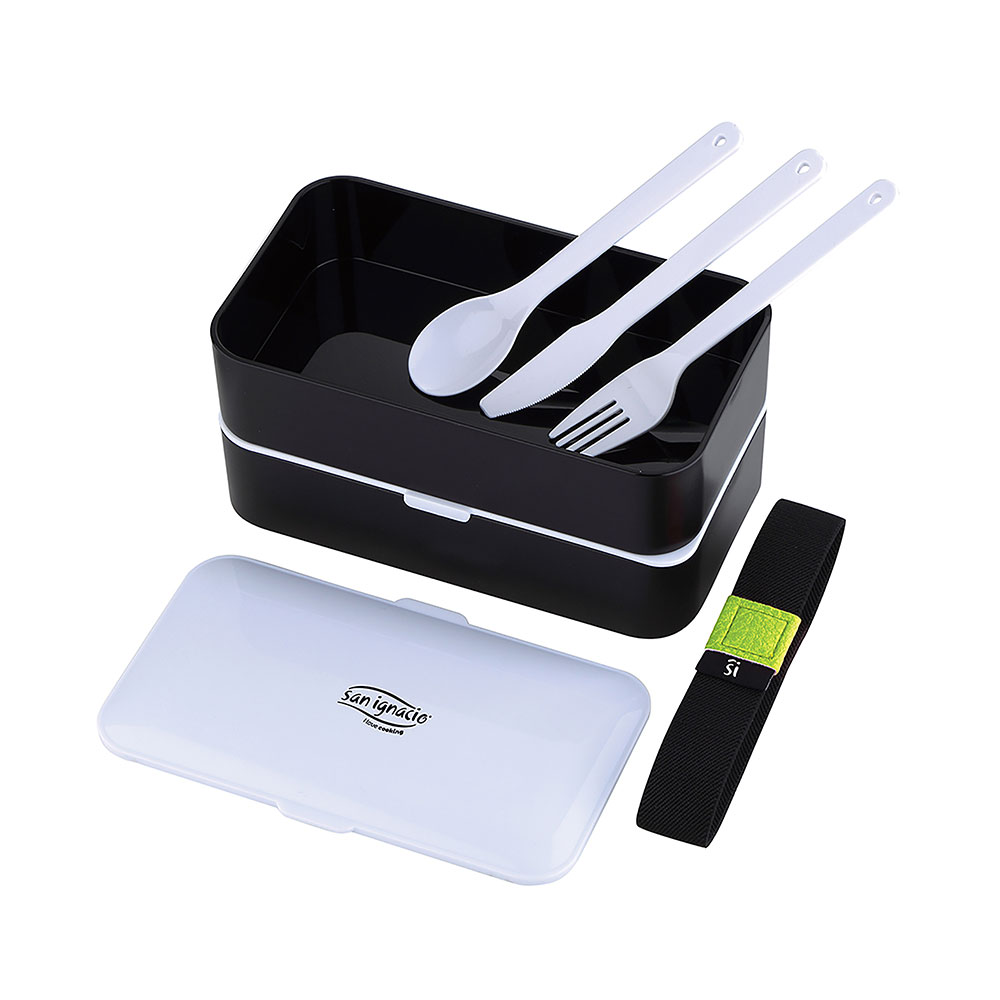 Kit hermético rect 2 capas 1200ml + talheres pretos expert sg4515bk san ignacio