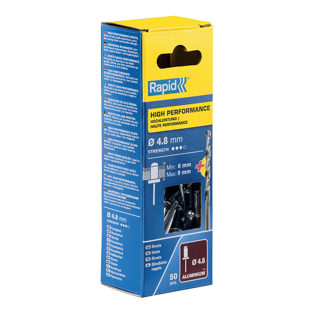 Blíster de 50 rebites ø4 8x12mm. alu + broca 5000388 rapid
