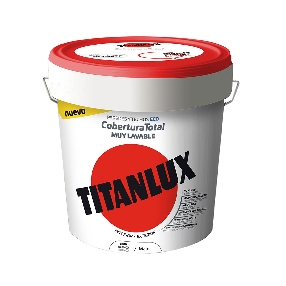 Tinta plástica lavável mate interior-exterior cobertura total branco 4l titanlux 06t100005
