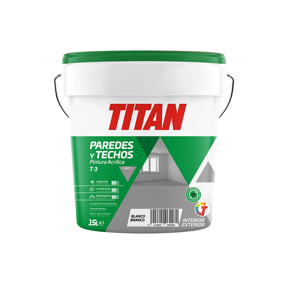 Tinta acrílica para decoração de paredes e tetos t-3 branco mate 15l titan 123000315