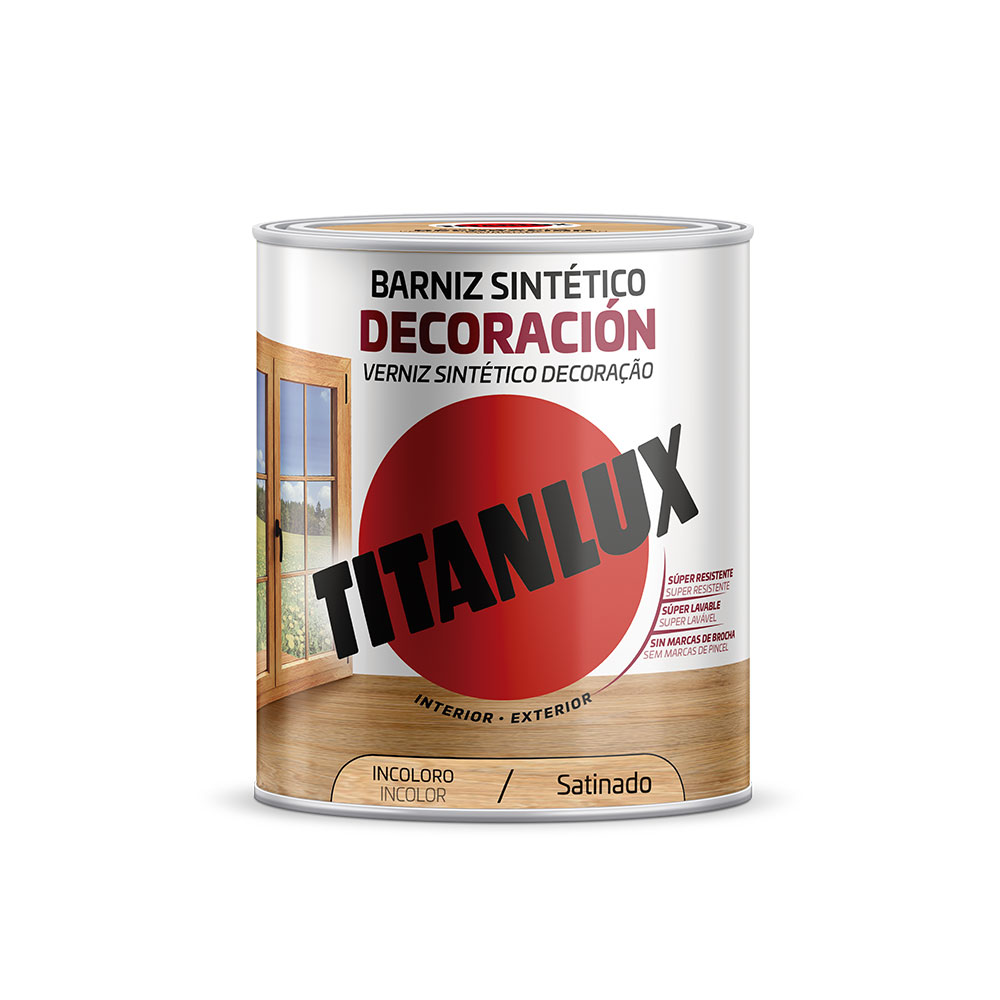 Verniz sintético decoração acetinado incolor 250ml titanlux m11100014