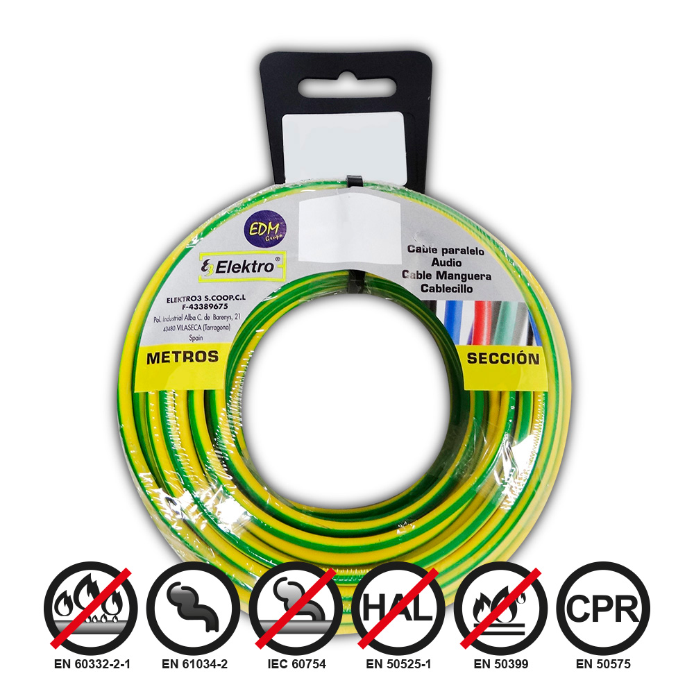 Rolo de cabo flexível 1 5mm bicolor livre de halogéneos 20m