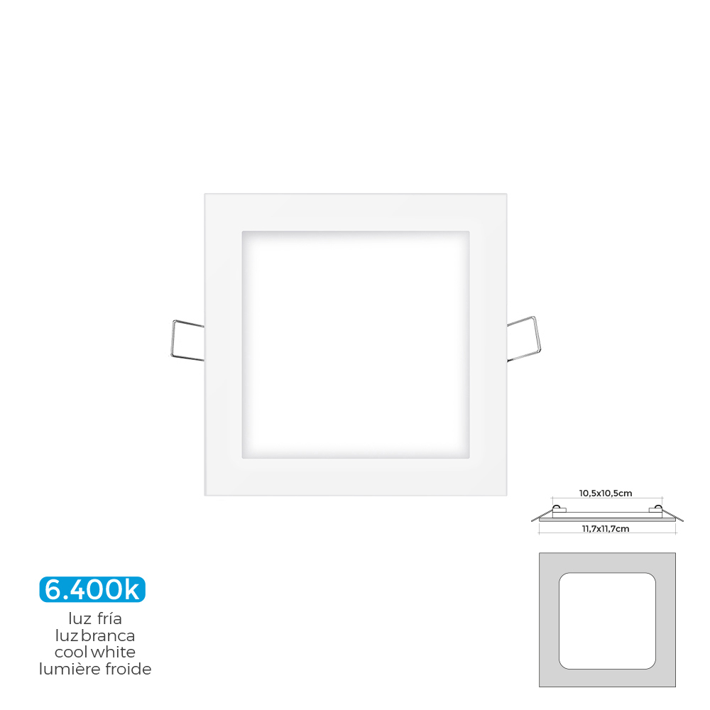 Mini downlight led quadrado de encastrar 6w 6400k luz fria cor branco 11 7x11 7cm edm