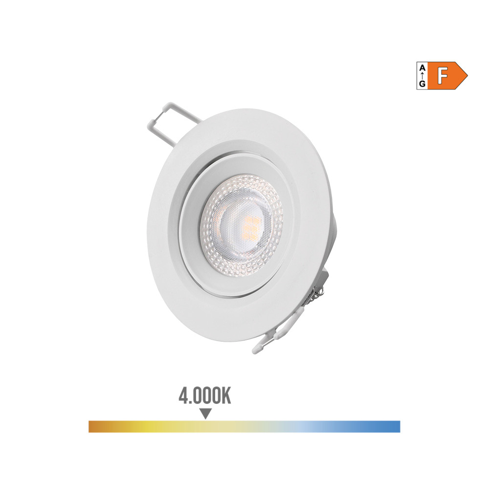 Downlight led redondo de encastrar 5w 4000k luz dia aro branco ø9cm edm