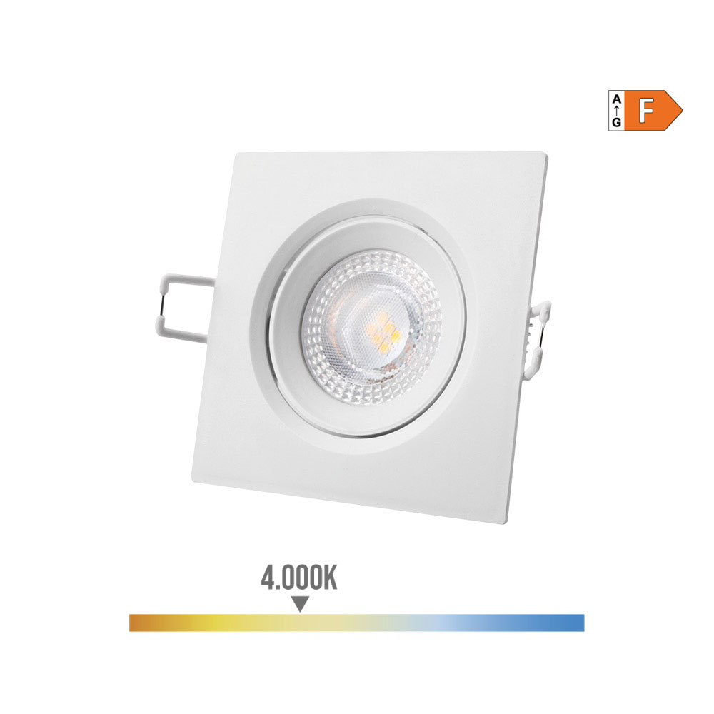 Downlight led quadrado de encastrar 5w 4000k luz dia aro branco 9x9cm edm