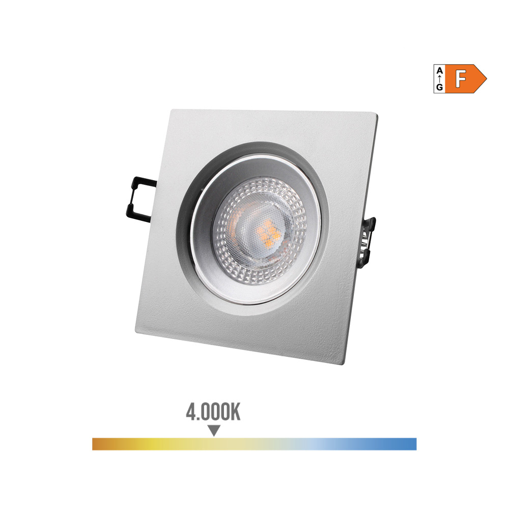 Downlight led quadrado de encastrar 5w 4000k luz dia aro cromado 9x9cm edm