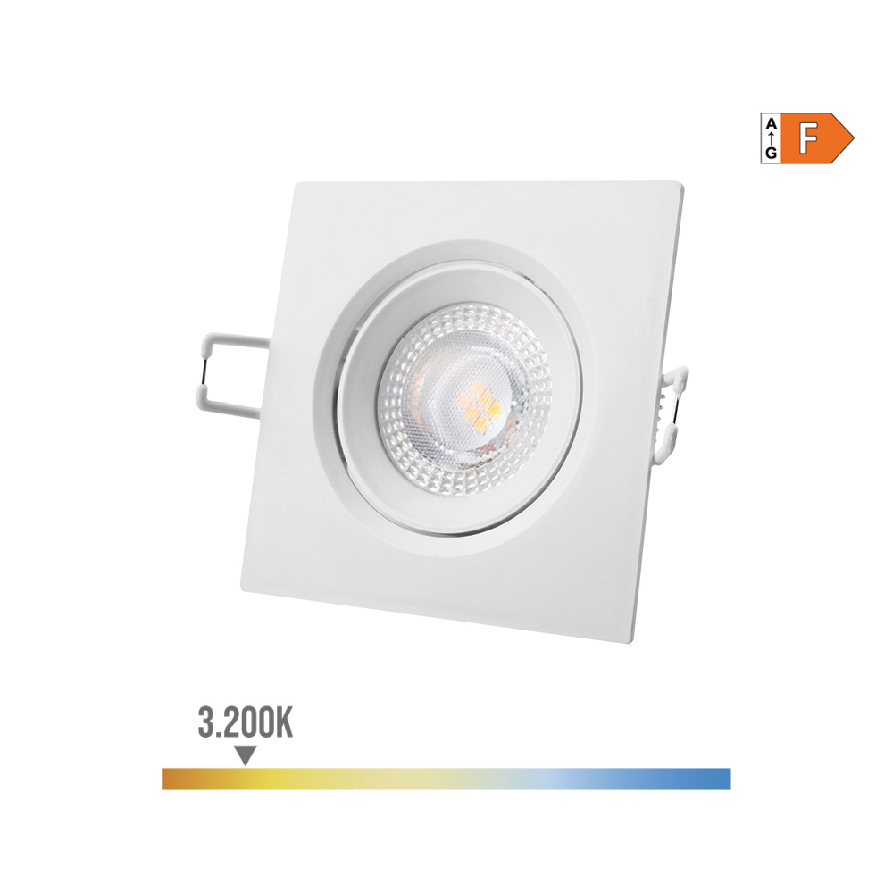 Downlight led quadrado de encastrar 5w 3200k luz quente aro branco 9x9cm edm