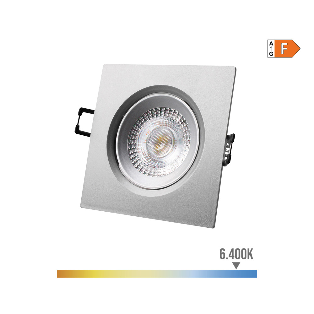 Downlight led quadrado de encastrar 5w 6400k luz fria aro cromado 9x9cm edm