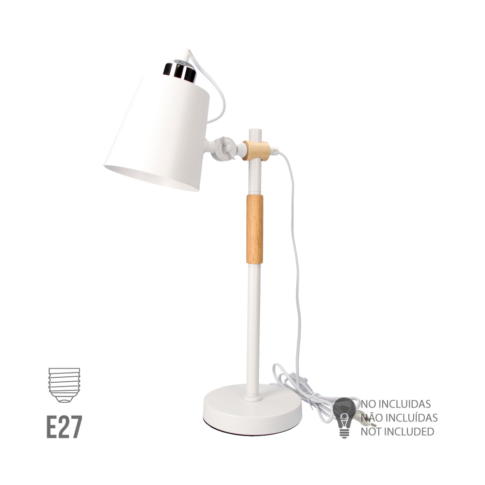 Candeeiro vintage simples. madeira/metal e27 60w cor branco ø15x54cm edm