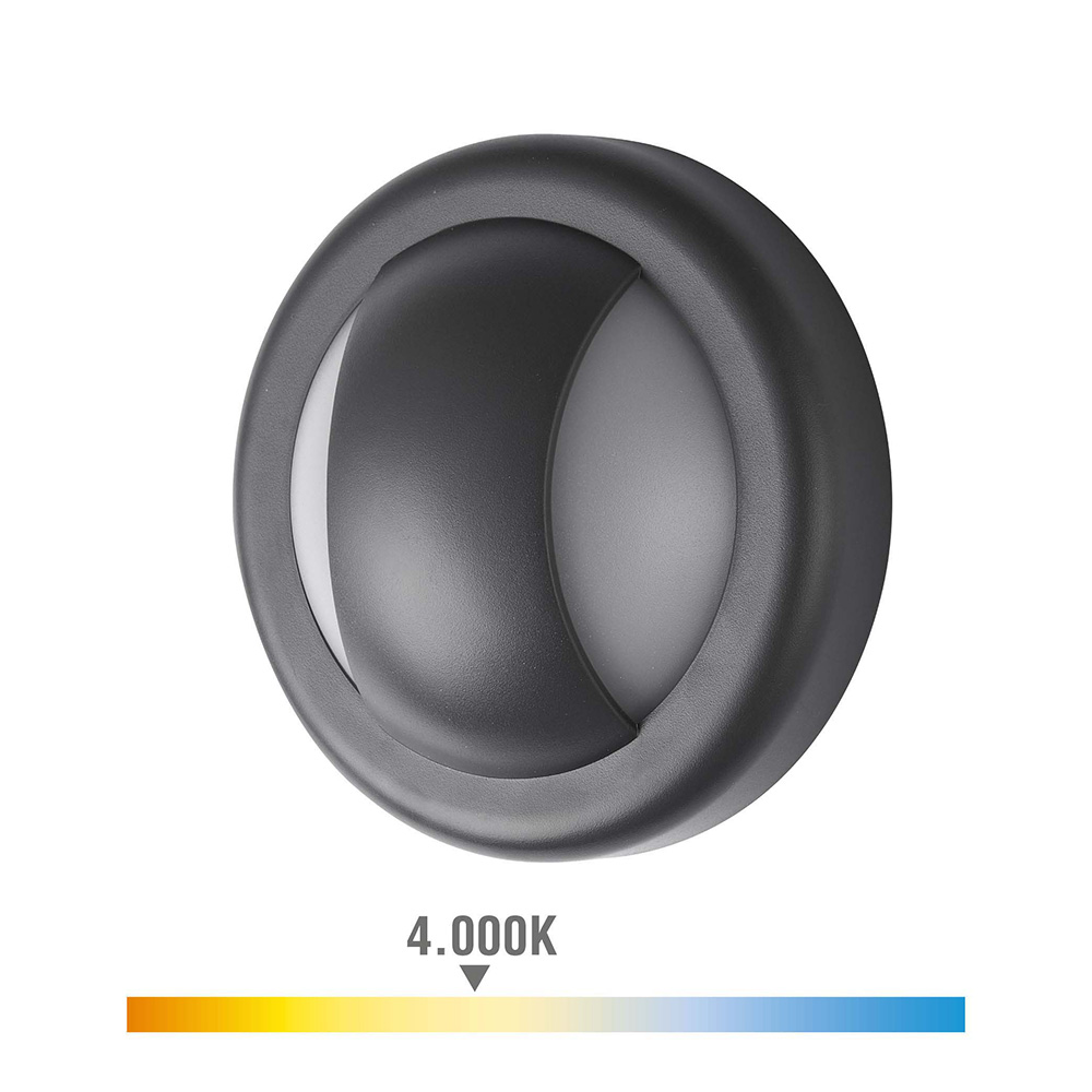 Candeeiro de parede led 6w 250lm 4000k luz dia ip65 ø14x5 7cm redondo edm