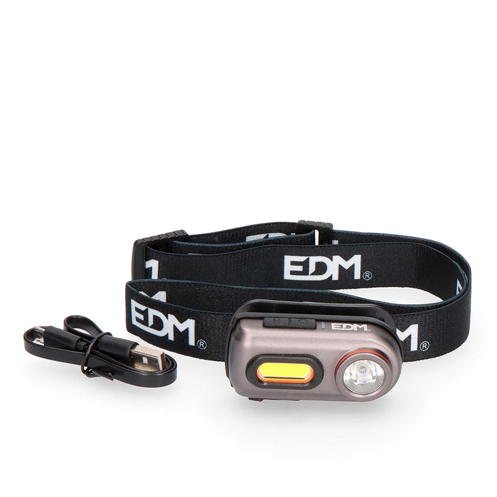Lanterna de cabeça frontal 2 leds 3w+5w 400lm recarregável. edm
