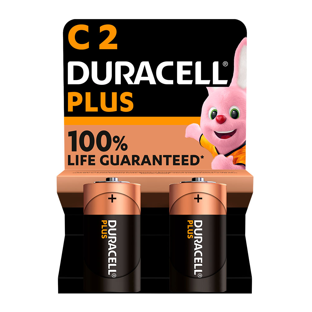 Pilha alcalina duracell plus power c - lr14 1 5v (blíster 2 un) ø26 2x50mm
