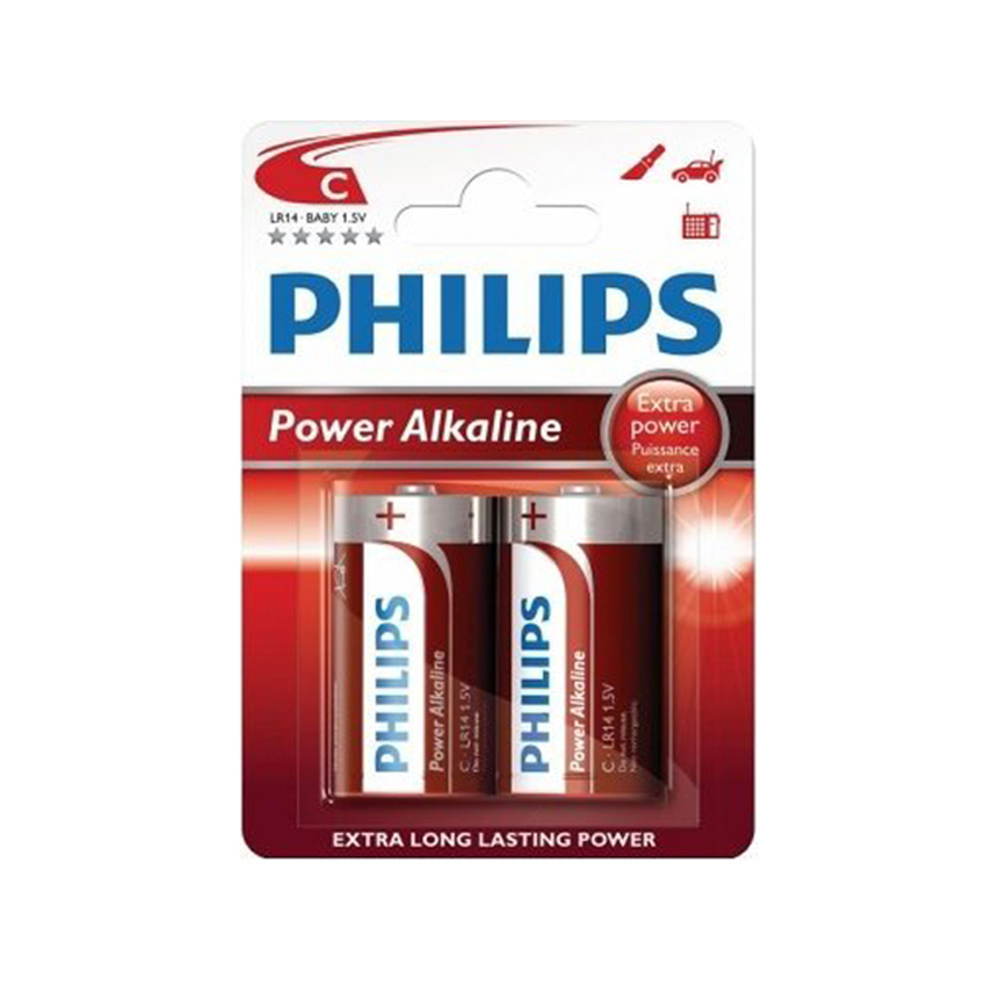 Pilha alcalina philips c - lr14 1 5v (blíster 2 un) ø26 2x50mm