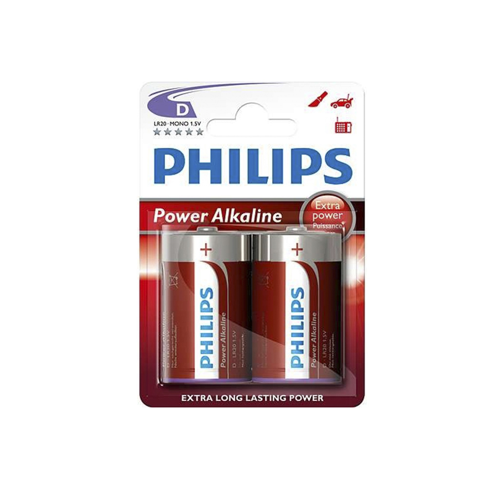 Pilha alcalina philips d - lr20 1 5v (blíster 2 un) ø34 2x61 5mm