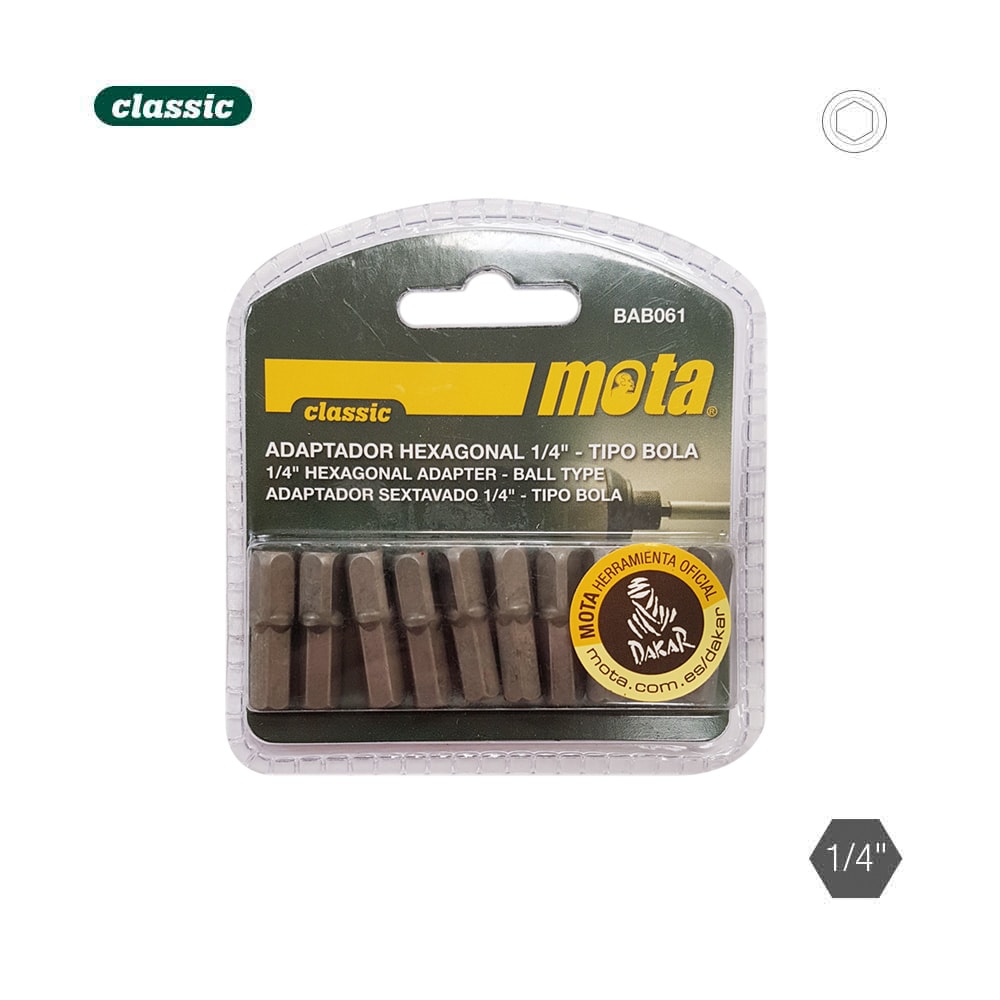 Pack 10 adaptadores hexagonais t. bola 25mm 1-4 10unid. bab061 mota