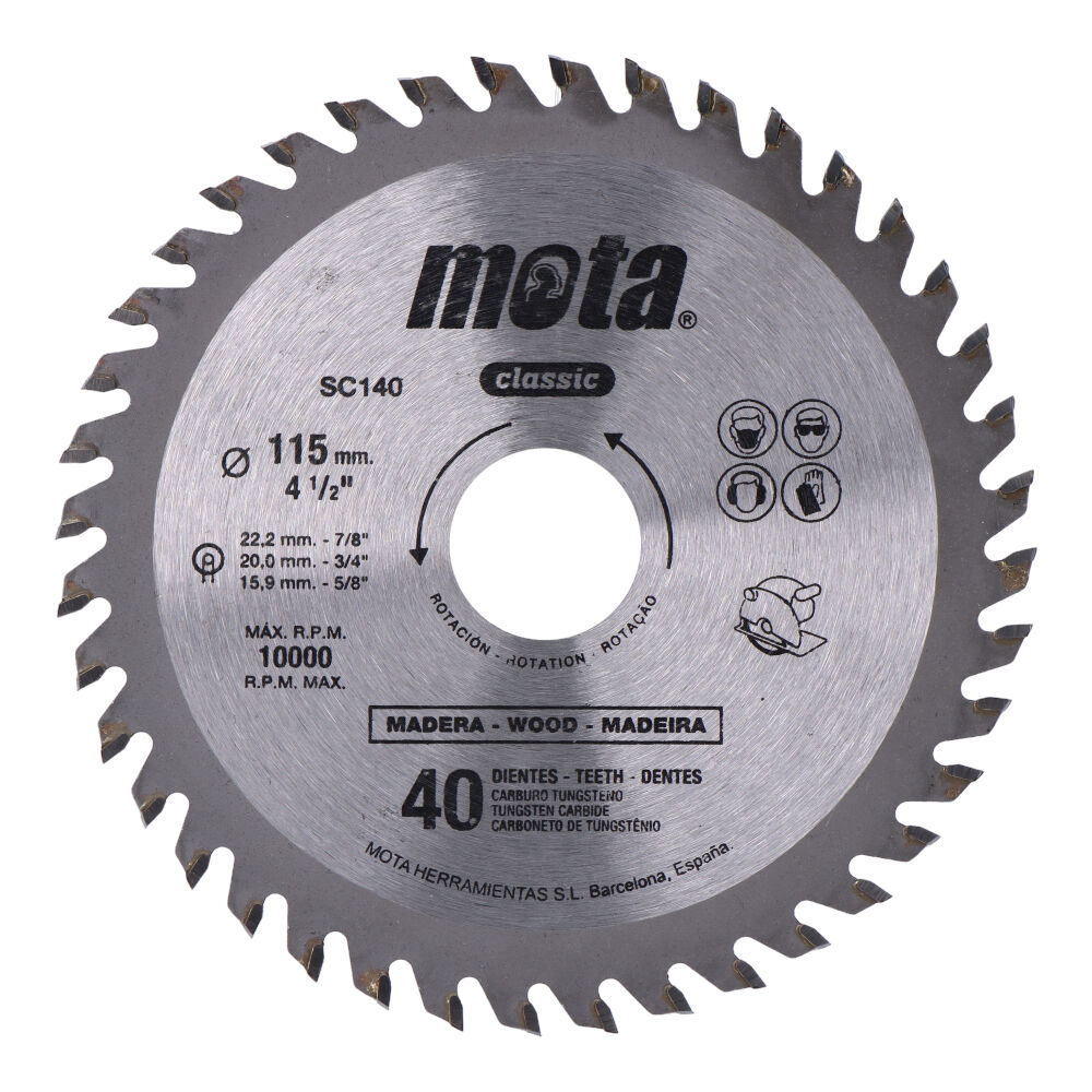 Disco de serra circular widia ø115mm 40 dentes clp18 sc140 mota
