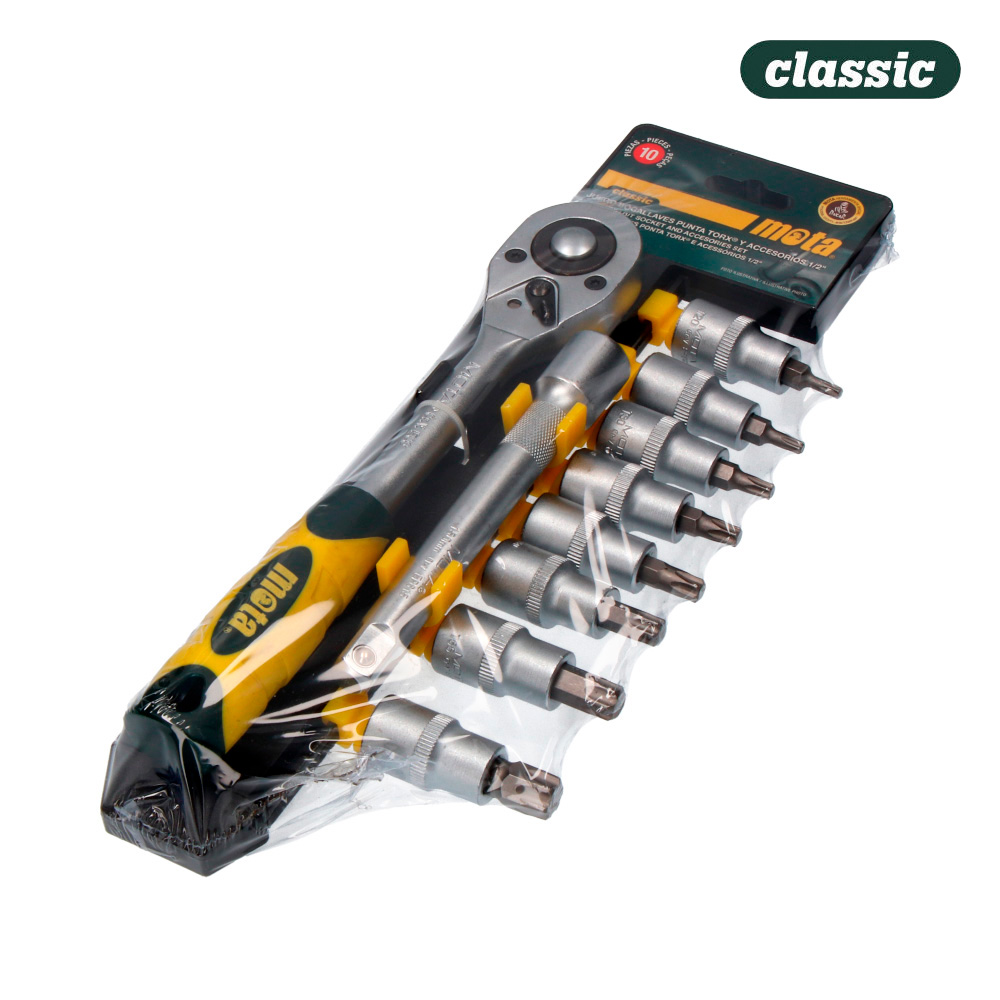 Conjunto 10pcs. chaves e acessórios enc. 1/2  torx cr.v ek641