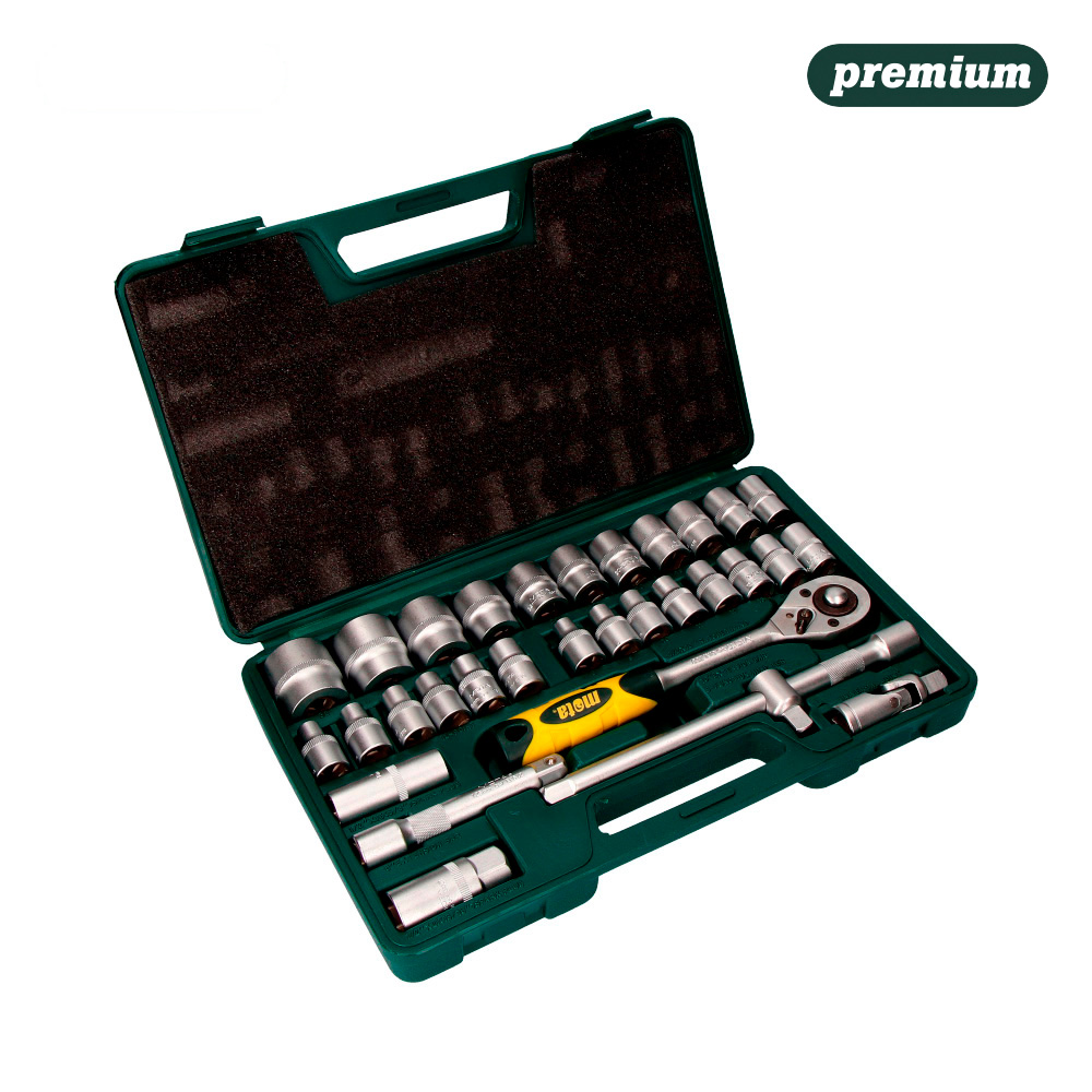 Jogo 32pcs de soquetes e acessorios de 1/2 cr.v. ek602 mota