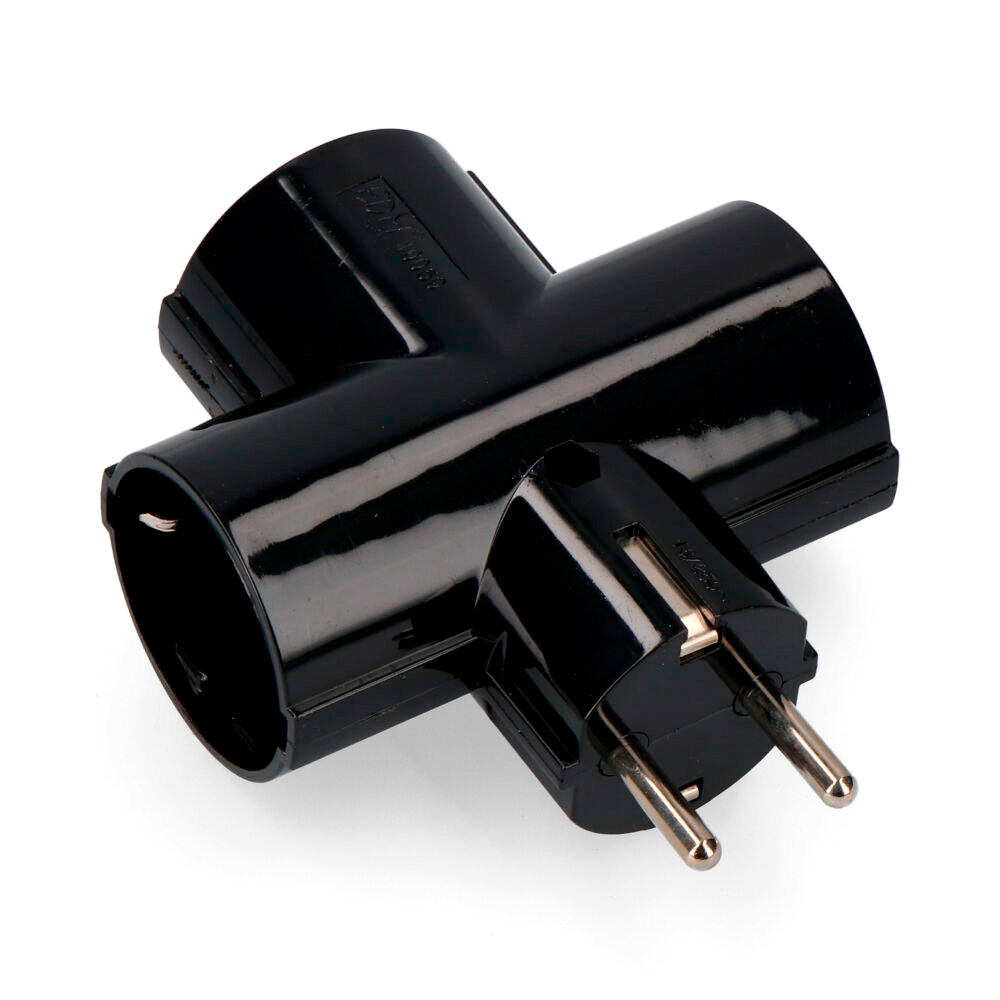 Ficha tripla preta com baquelite t/tl 16a 250v (retractilado) edm