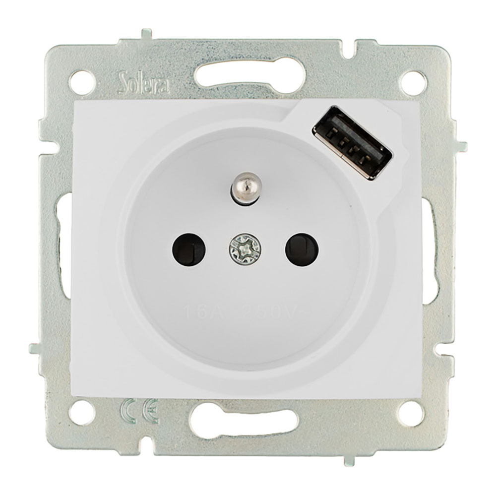 Tomada bipolar com t/tl 16a 250v com usb obturador s.europa solera erp60fusb