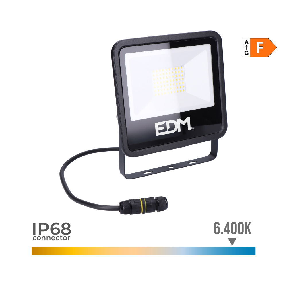 Projetor led 50w 4000lm 6400k luz fria black series 19 2x17 5x2 9cm series edm