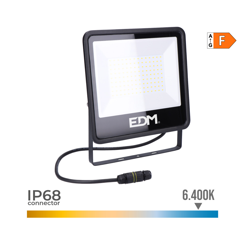 Projetor led 100w 8200lm 6400k luz fria black series 24 6x22 8x2 9cm edm