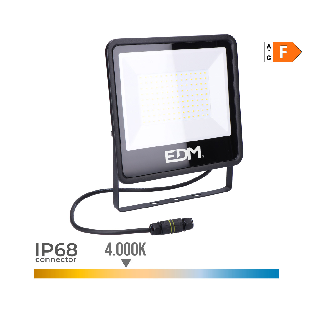 Projetor led 100w 8200lm 4000k luz dia black series 24 6x22 8x2 9cm edm