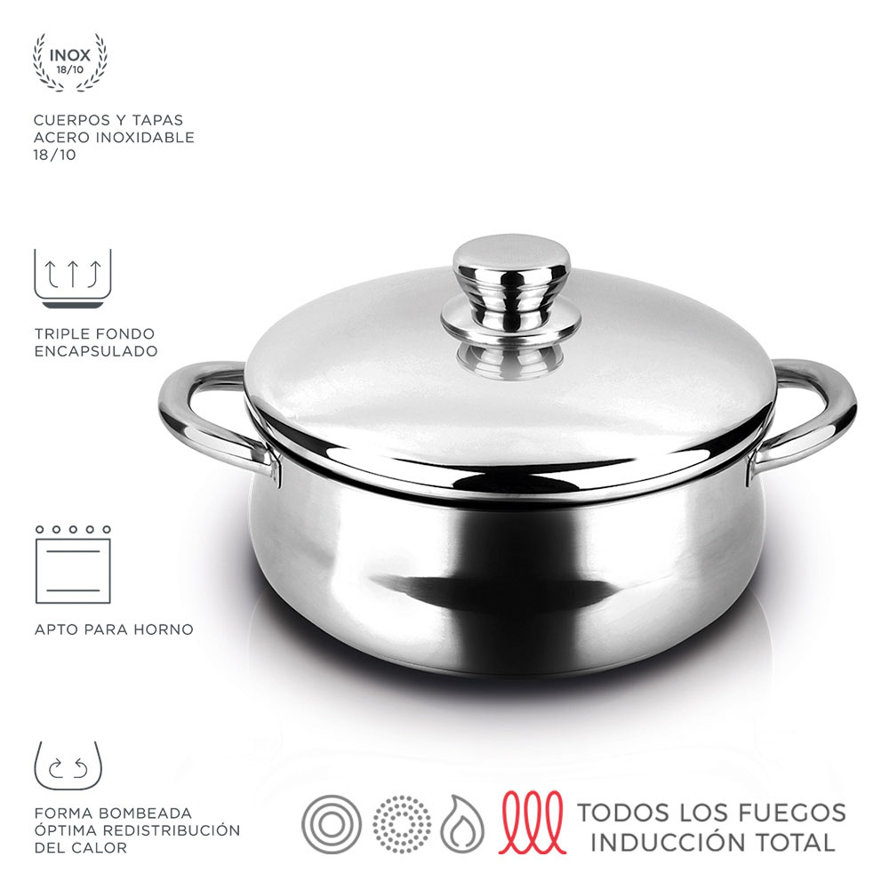 Caçarola inox silverinox + tampa inox 18/10 fagor ø24x10cm