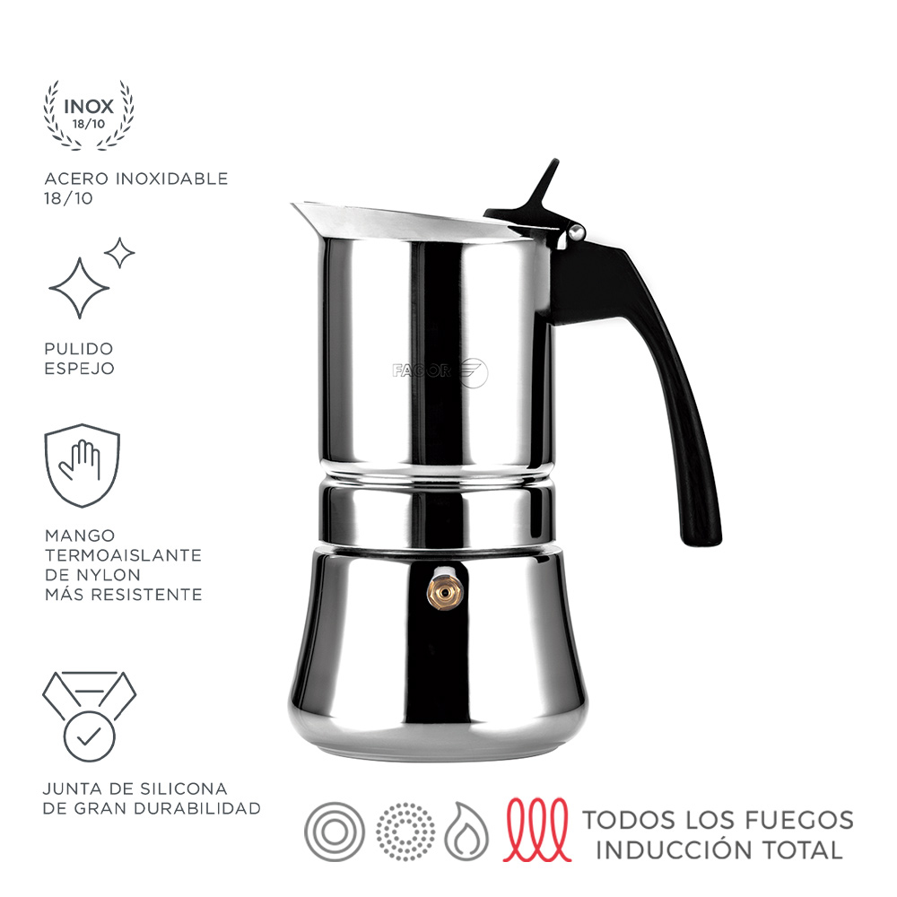 Cafeteira inox etnica 6 xicara de cafe inox 18/10 fagor