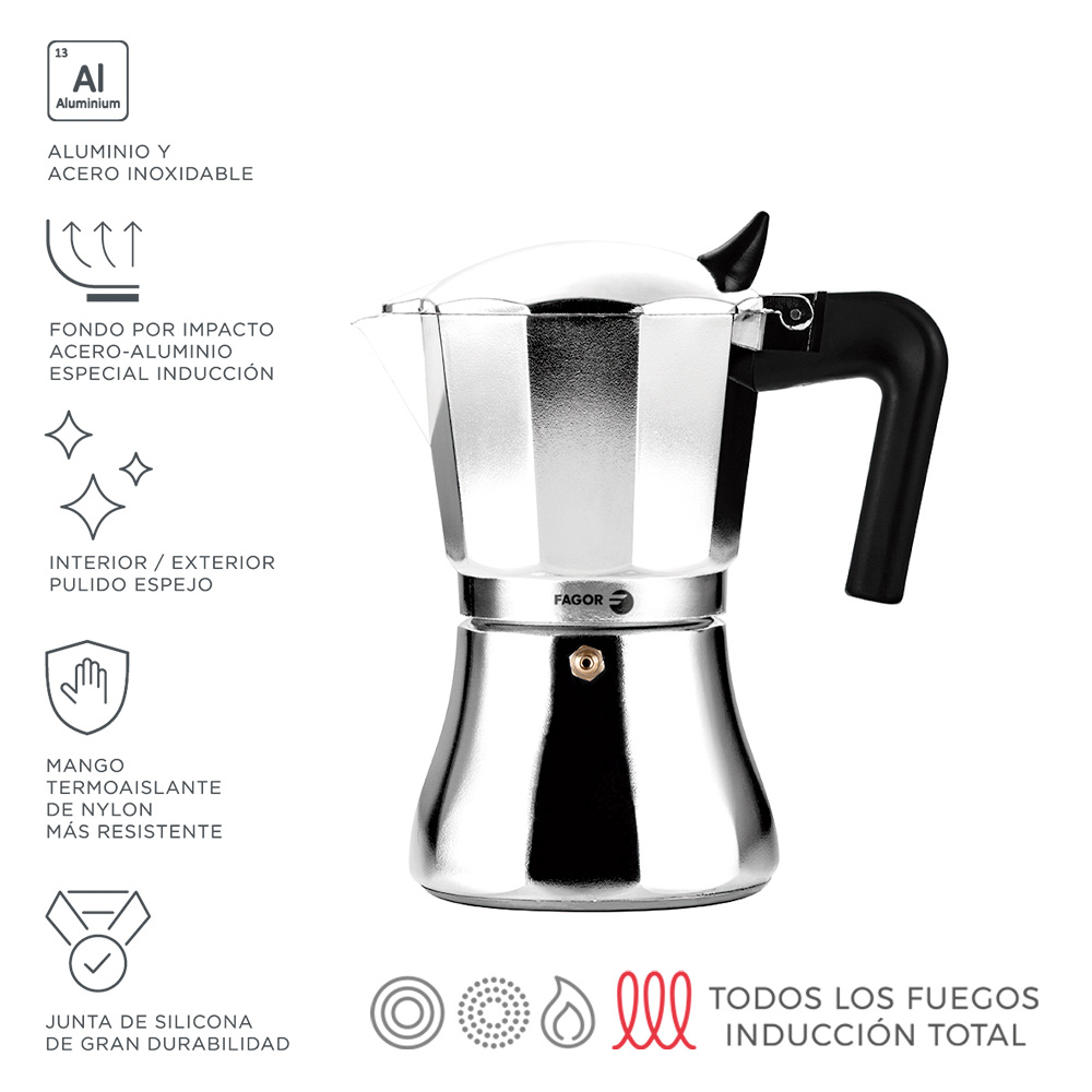 Cafeteira cupy 6 xicaras de cafe alumínio 3004 fagor
