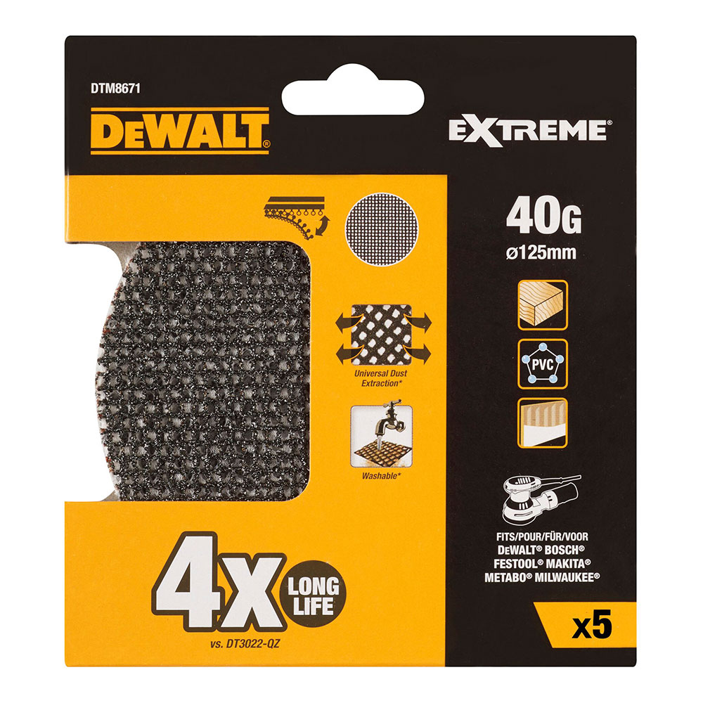 S.of. pack de 5 lixas de malha ø125mm grão: 40 para lixadoras rotoorbitais dtm8671-qz dewalt