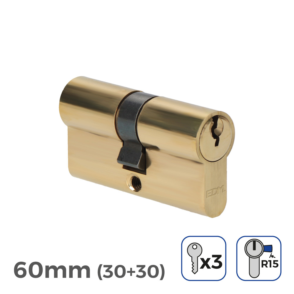 Cilindro latão 60mm (30+30mm) largura da came r15 com 3 chaves de yale incluidas edm