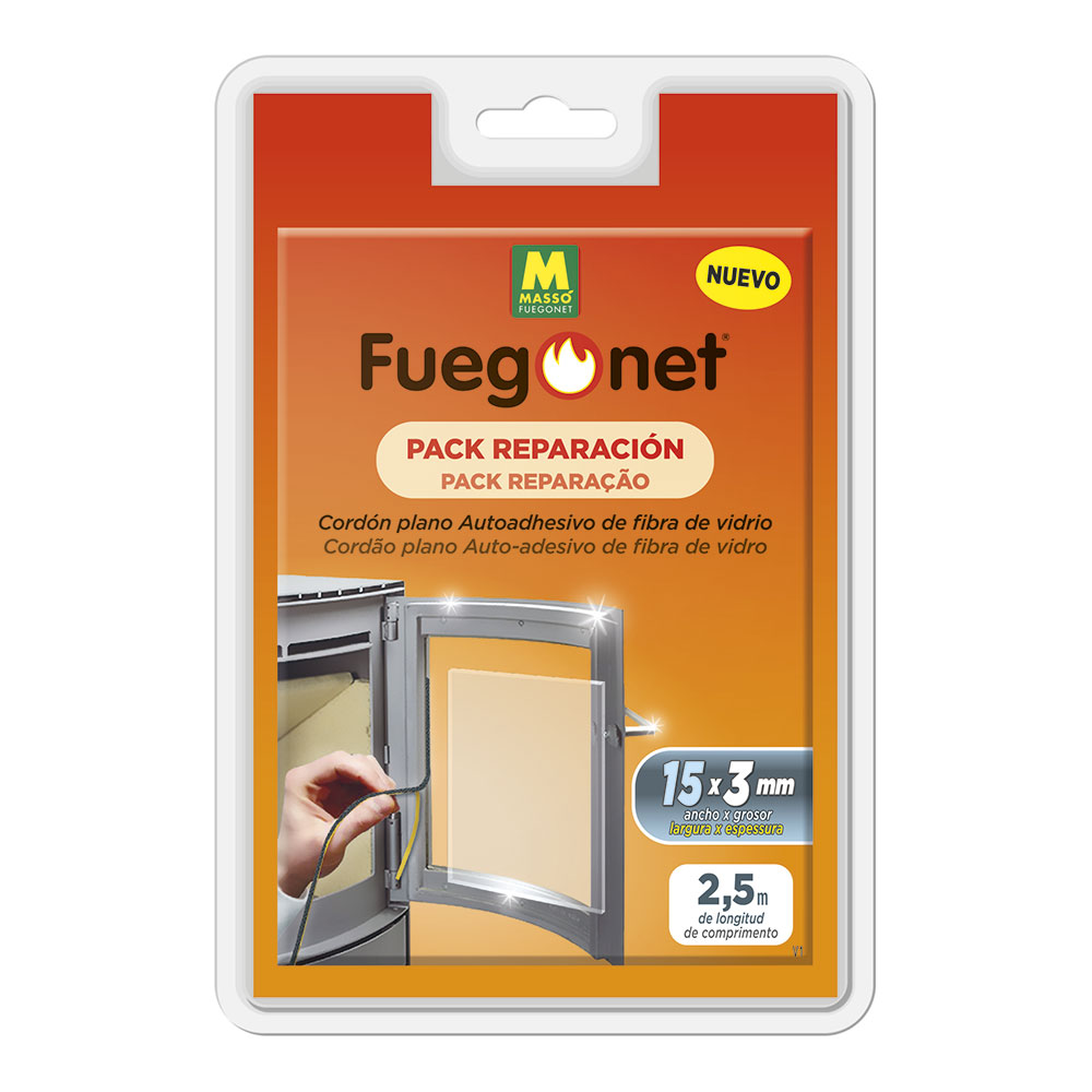 Pack reparação fuego net cordão plano auto-adesivo de fibra de vidro 15x3mm 2 5m fuegonet masso