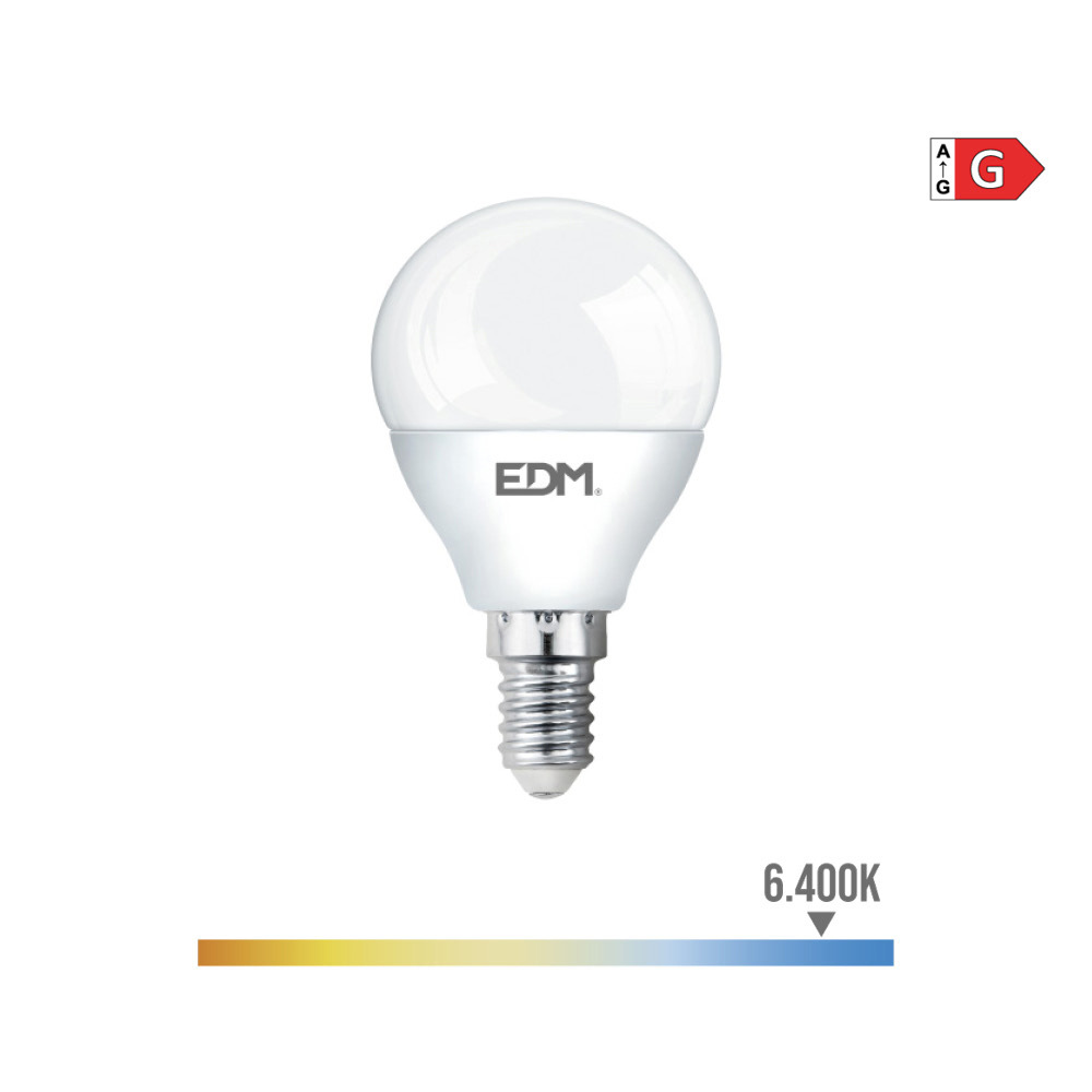Lâmpada esférica led e14 5w 400lm 6400k luz fria ø4 5x8cm edm