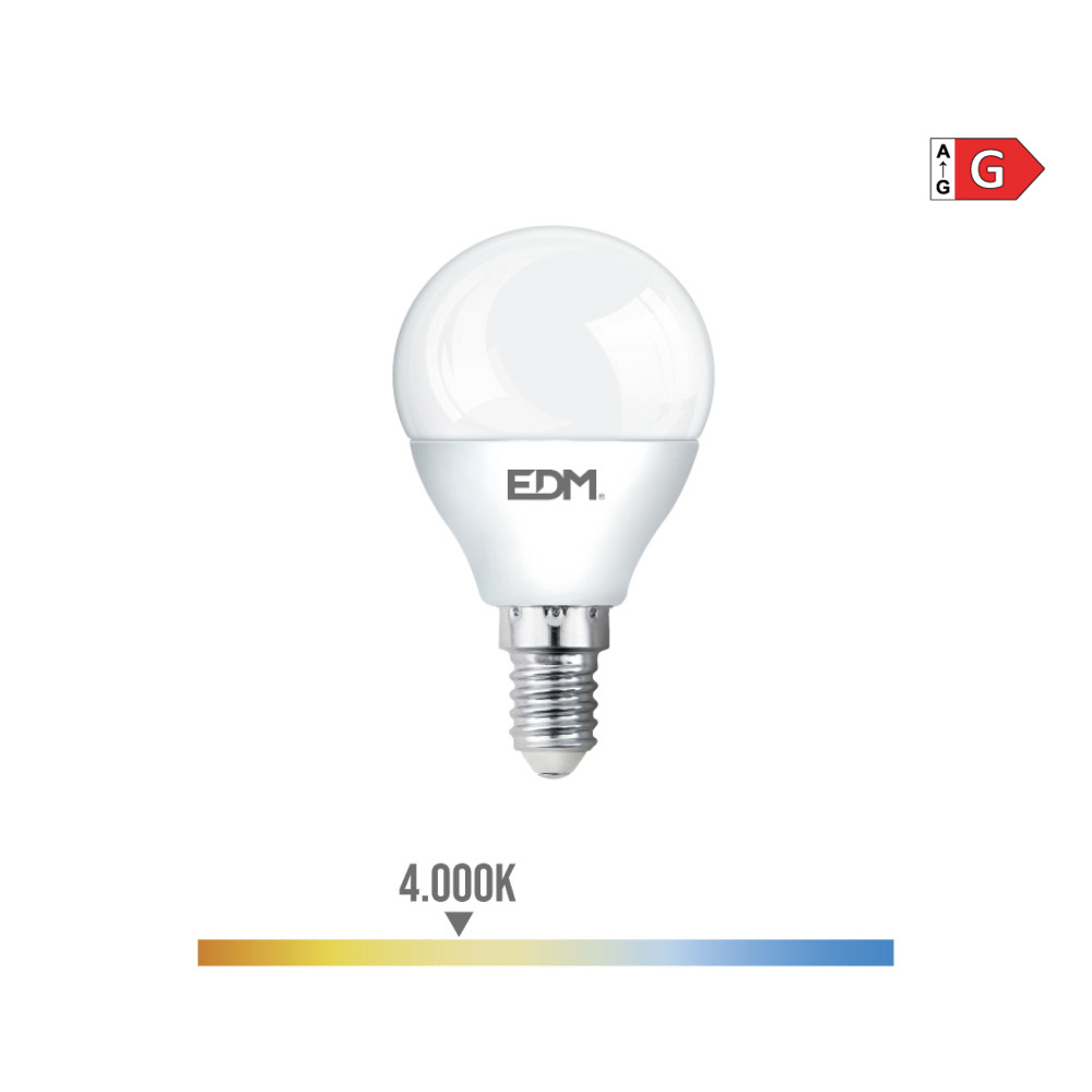 Lâmpada esférica led e14 6w 500lm 4000k luz dia ø4 5x8 2cm edm