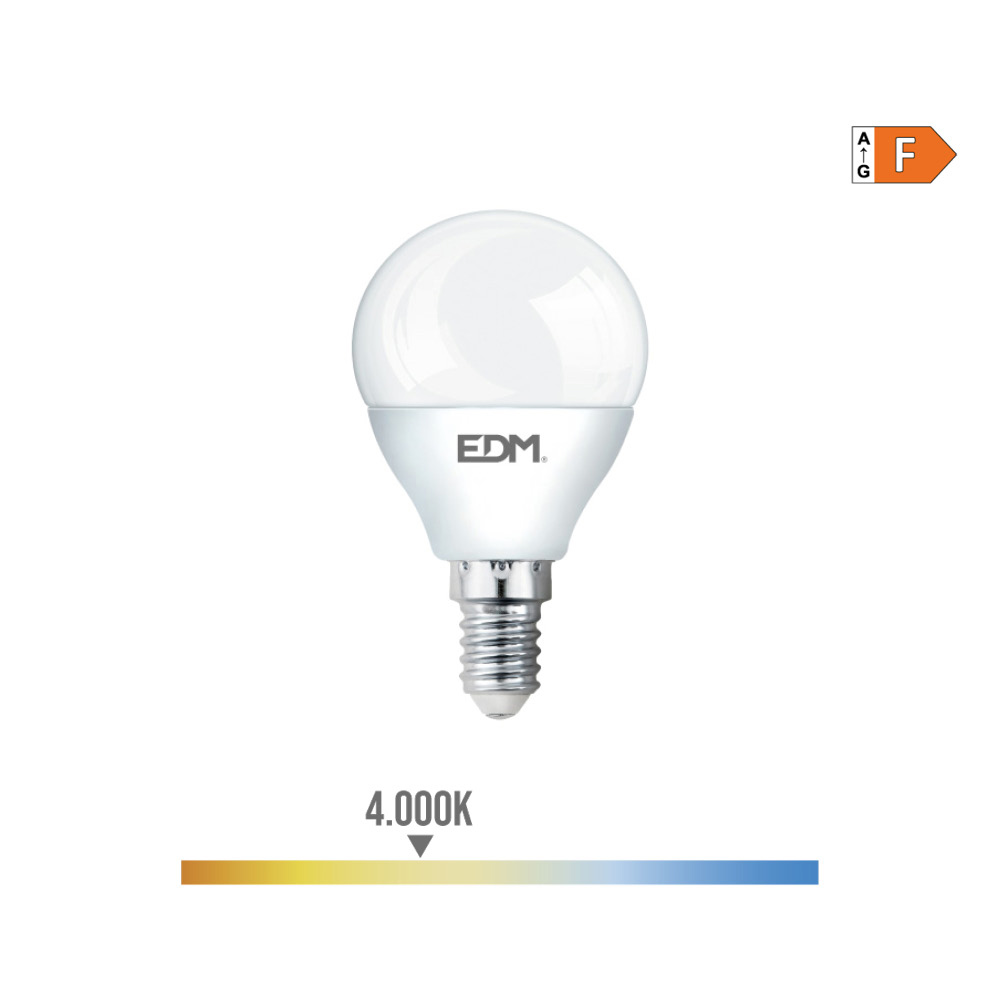 Lâmpada esférica led e14 7w 600lm 4000k luz dia ø4 5x8 2cm edm