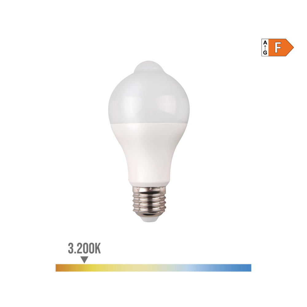 Lâmpada de led standard com  sensor de presença e crepúsculo  e27 12w 1055lm 3200k luz quente ø6x11cm edm