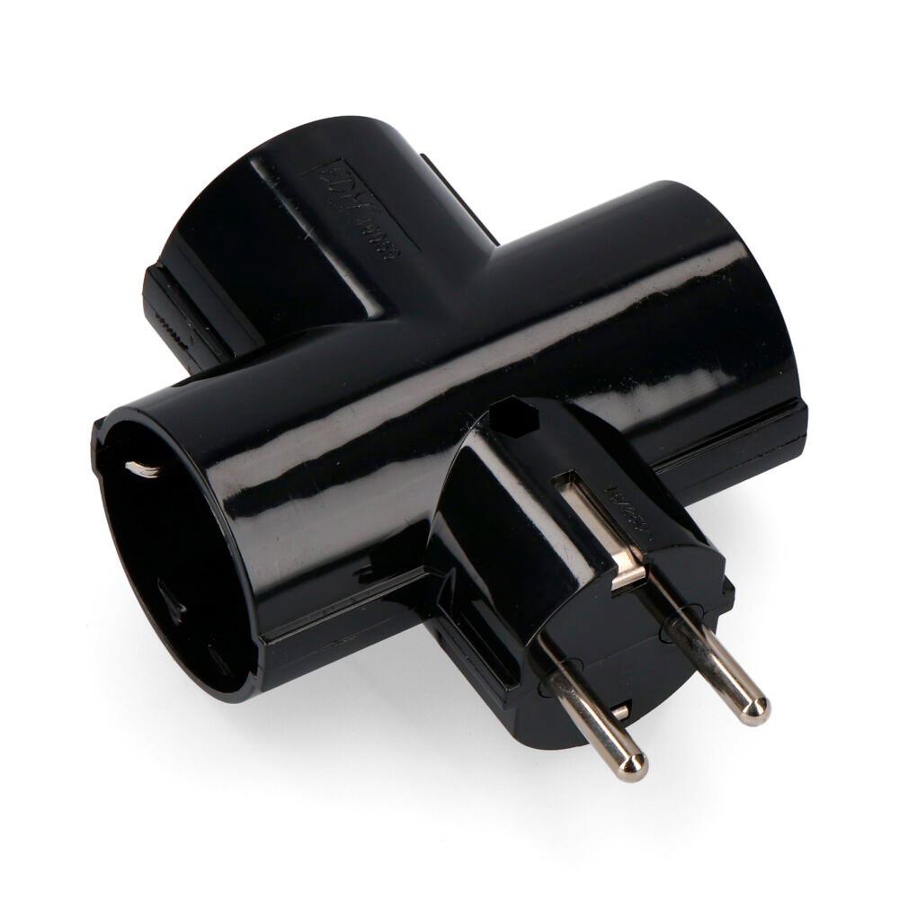 Ficha tripla preta blíster com baquelite t/tl 16a 250v edm